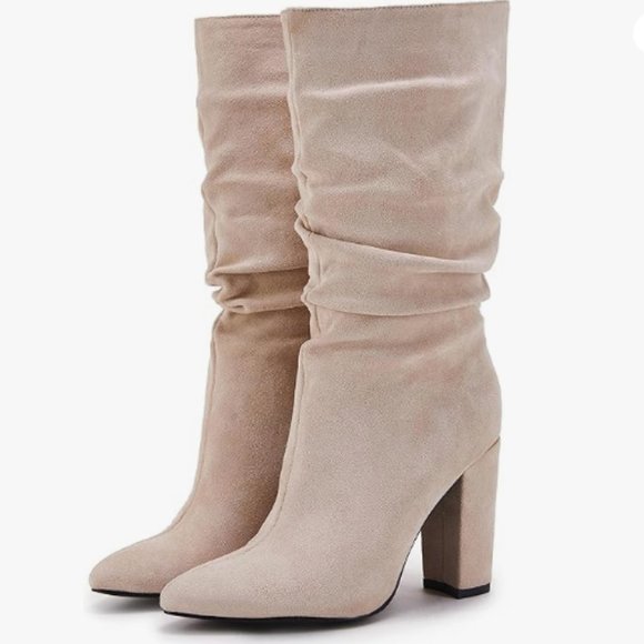 Slouchy Mid Calf Black Faux Suede Boots - Picture 4 of 4